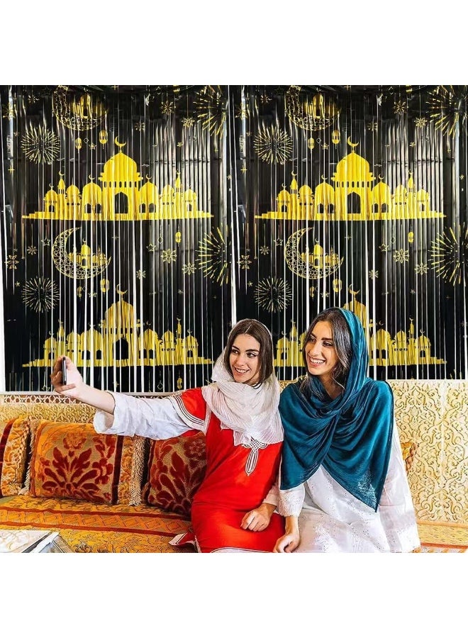 1PCS Shining Wall Decor and Fringe Curtain，Plastic Streamers Ramadan Eid al-Fitr Party Supplies streamers party decorations,Easy Setup for Eid and Ramadan Celebrations (Black) - Image 3